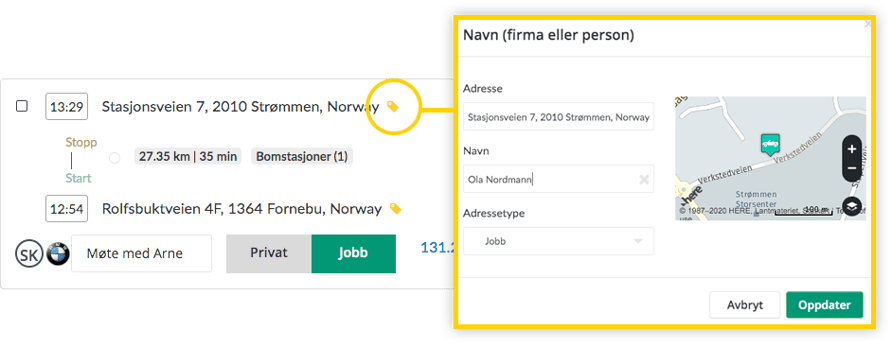 Du kan løpende legge til adresser i adresselisten din ved å klikke på etiketten bak hver adresse.
